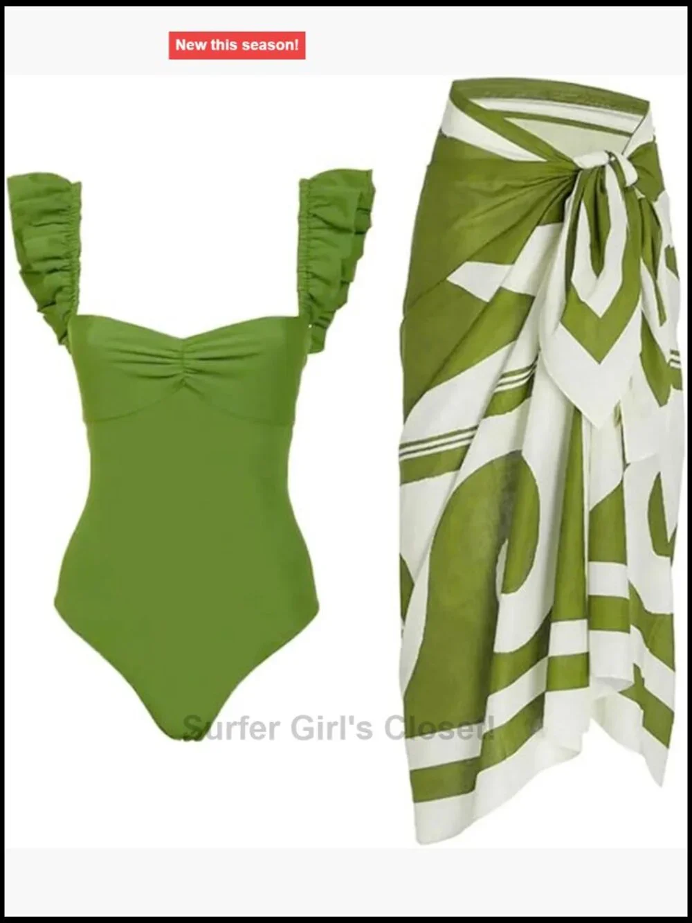 Women's One Piece Swimsuit with Sarong Cover Up Skirt Beach Outfit